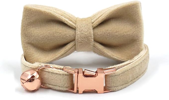 Personalized Cat Collar with Bells,Velvet Customized Small Cat Collar with Name Tag,Pet Collar with Name Phone Number Engraved ID Tags for Boy and Girl Kitten Cats (Milk Tea)