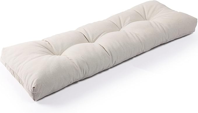 SUNROX LokGrip Non Slip Tufted Memory Foam Bench Cushion, FadeShield Water Resistant Durable Thicken Outdoor/Indoor Bench Seat Pads 51x16x4 inch, Cream
