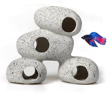 AWXZOM Aquarium Rock Decorations Resin Cichlids Rock with Artificial Moss Betta cave Betta Fish Tank Accessories Fish hides for Aquarium (Rock Cave)