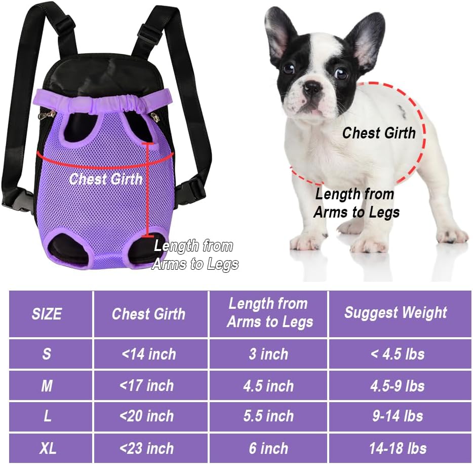 FEimaX Dog Carrier Backpack Pet Legs Out Front Cat Travel Bag, Adjustable Puppy Backpacks Carriers Hands-Free for Small Medium Dogs Cats Hiking Traveling Camping Daily Walking (Medium, Purple)