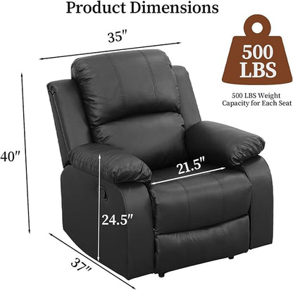 Saxum Tegmen Living Room Furniture Sets, Sectional Leather Sofa Set, Adjustable Recliner Chair with Manual Button for Living Room/Office (Chair, Black Leather)