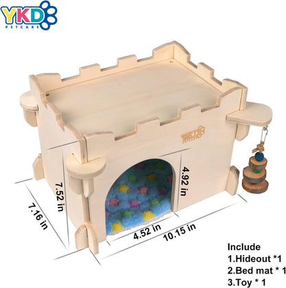 YKD Castle Chinchilla House - Small Animal Hideout for Chinchilla Guinea Pig Hedgehog, or Rat - Ventilated Wooden Guinea Pig Hut Habitat with Multiple Doors (Medium)