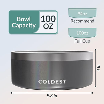 Coldest Dog Bowl - Anti Rust Metal, Non Slip, 3 Layers Insulated Stainless Steel Dog Bowls - Spill Proof & Heavy Duty - Water Bowl for Dogs, Cats & Pets, Dish Washer Safe (100 oz,Stardust Glitter)