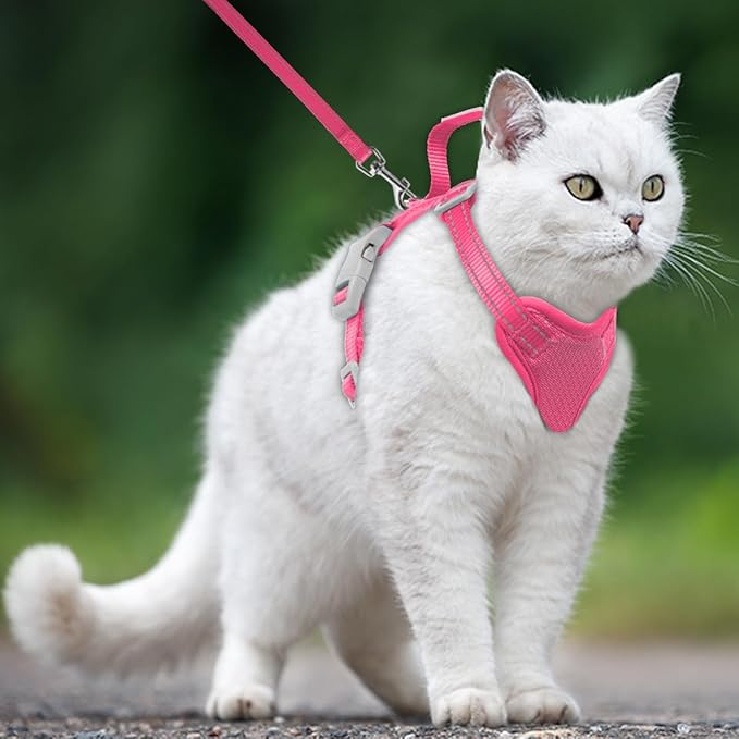 Cat Harness and Leash Set Escape Proof for Kitten Walking, Soft Adjustable Top Handle Vest Harnesses for Cats, Easy Control Breathable Reflective Small Medium Large, Pink, S