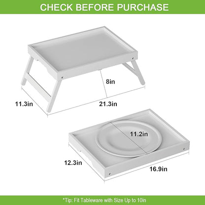 Youpehom Bed Tray Table with Folding Legs,Bamboo Breakfast in Bed for TV Table,Tray,Eating,Snack Tray,Laptop Computer (White, Large)