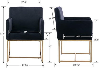 BESTANO Set of 6 Upholstered Velvet Dining Chairs with Armrest, Mid Century Modern Accent Armchairs, Modern Kitchen & Dining Room Chairs with Gold Frame, Black