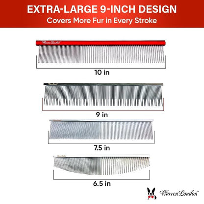 Warren London Carding Pro XL Comb 9in | Copper Grooming Comb with Dual-Length Teeth | Removes Undercoat, Loose Fur, and Dander | Groom like a Professional