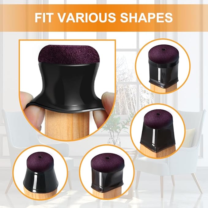 24 Pcs Chair Leg Floor Protectors for Hardwood Floors Silicone Covers to Protect Wood Tile Floors Scratches Felt Pads Furniture Leg Caps No Noise (Fit:0.5"-0.89")
