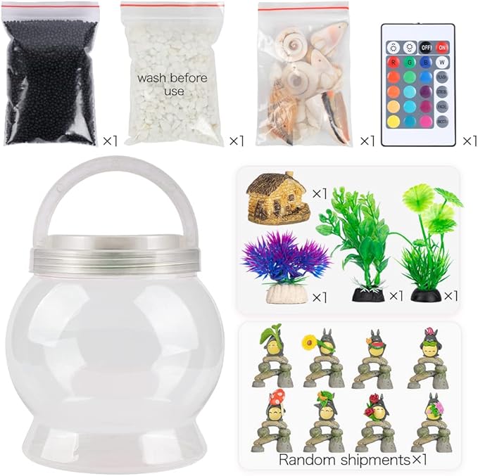 Small Betta Tetra Fish Tank Decorations Set-Aquarium with 20 Color LED Lighting,Fish Night Light Aquarium for Kids,0.5-Gallon,Transparent