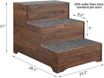 beeNbkks Dog Stairs Furniture, Extra Wide Wooden Pet Steps for Medium Large Dogs and Cats, Non-Slip Pet Ladder for Elderly Injured Pets Short Legged Puppy to Reach Couch Sofa High Bed Windowsill