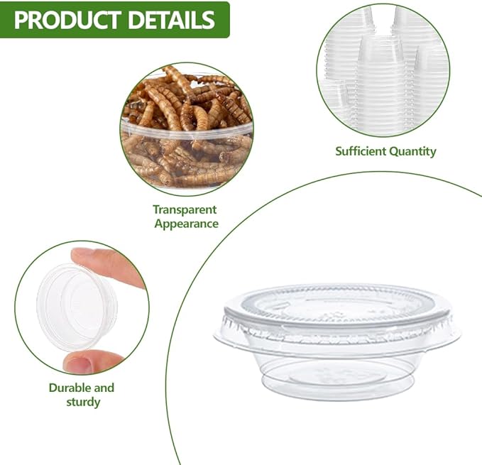 100 Pcs Gecko Food and Water Cups Small Plastic Feeder Cups Reptiles Accessories Reptile Water Bowl Gecko Food Cups Reptile Feeding Bowls for Gecko Lizards Tarantula and Other Small Pets (0.5oz)