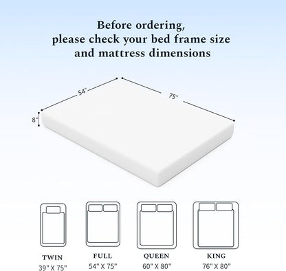 Full Mattress, 8 Inch Memory Foam Mattress in a Box, Fiberglass Free Full Size Mattresses for Pressure & Pain Relief, Soft and Comfortable