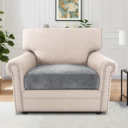 H.VERSAILTEX Sofa Cushion Covers Stretch Chenille Chair Covers Armchair High Stretch Chair Covers for Living Room Non Slip Chair Slipcover with Elastic Bottom(1 Seater Armchair Cushion Cover,Grey)