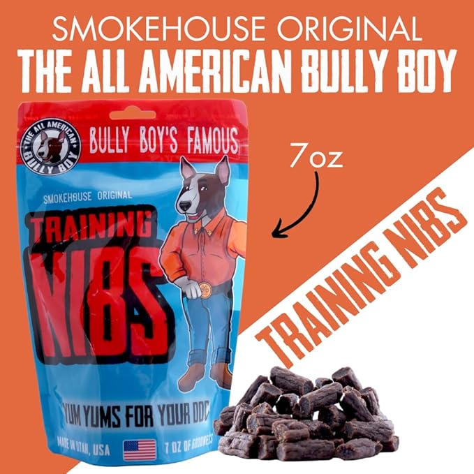 Bully Boy's Famous Beef Training Nibs Dog Treats | Free from Wheat, Corn, Soy, or Gluten | USA Sourced Ingredients | with Smokehouse Beef | Made in Utah | 7 oz - 1 Pack