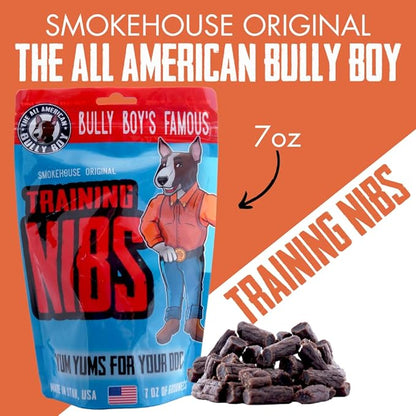 Bully Boy's Famous Beef Training Nibs Dog Treats | Free from Wheat, Corn, Soy, or Gluten | USA Sourced Ingredients | with Smokehouse Beef | Made in Utah | 7 oz - 1 Pack