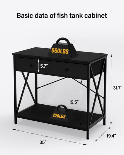 Fish Tank Stand 40 Gallon: Sturdy Aquarium Stand with Accessories Storage - Metal Fish Tank Table for 40-50 Gallon Reptile Breeder Turtle Terrarium - 35"X19.54" Weight Capacity 660 lbs