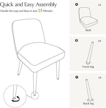 HULALA HOME Modern Dining Chairs Set of 2，White Fully Chenille Upholstered Dining Room Chairs Set with Foot Peg, Wood Frame, Armless Kitchen Accent Chairs for Living Room Bedroom Reception - Ivory