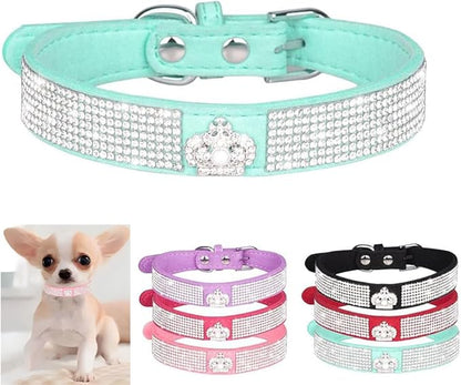 Serijoars Small Dog Collar with Rhinestone Crystal Diamond Colorful Bling Girl Puppy Cat Collars (XS, Light Blue4)