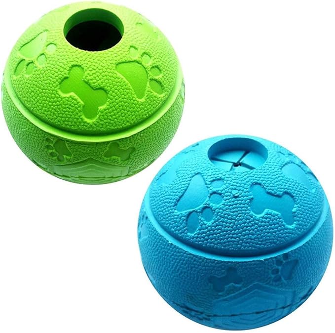 Dog Treat Ball and Toy, Interactive - Pack of 2 (Green, Blue)