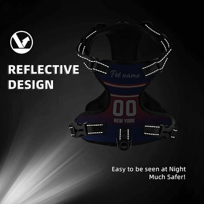 Personalized New York Dog Harness with Reflective Stripes Custom Name and Number Dog Vest Harness with Pet Traction Rope for Small Medium Large Dog