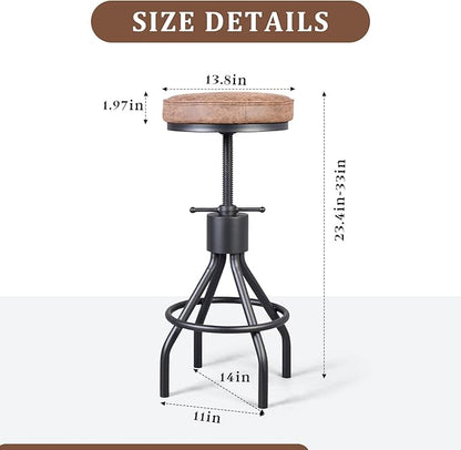 BOKKOLIK Set of 2-Vintage Bar Stool Swivel PU Leather Seat Kitchen Island Workbench Chair Height Adjustable 23-31 inch