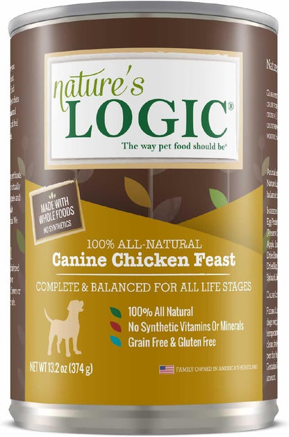 Nature's Logic Grain-Free Canned Dog Food - 95% Animal Proteins - 100% Natural Wet Dog Food Cans - No Common Allergens - All Life Stages - Ideal for Sensitive Dogs - Chicken (13.2 oz, 12 pack)