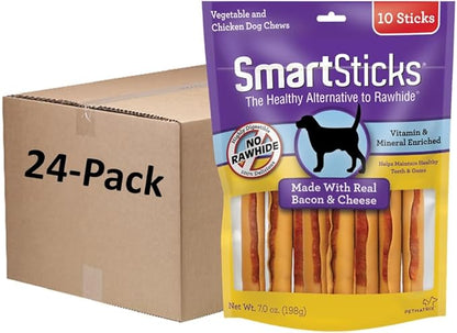 SmartBones SmartSticks, Treat Your Dog to a Rawhide-Free Chew Made With Real Bacon and Cheese, 10 count (24 pack)