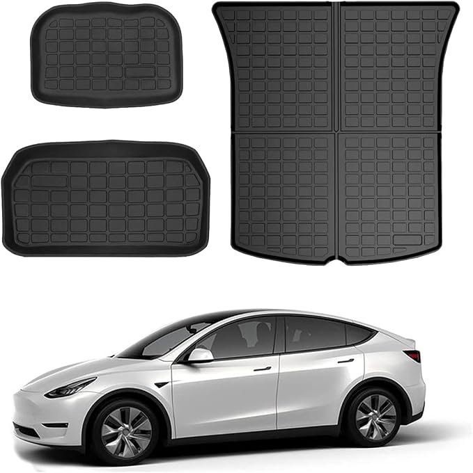 Storage Mats and Cargo Liners, All Weather Rear Cargo Trunk Tray Floor Mat Custom Fit Compatible with 2020-2024 2025 Model Y 5-Seat（Not for Juniper）, 3D Tech Waterproof Durable TPO Accessories