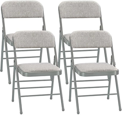 EZONE (4pcs Fabric Folding Chairs with Padded Cushion Backrest Metal Steel Foldable Chair Portable Lightweight Foam Padded Fold Chair (4, Fabric - White)