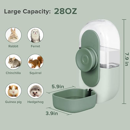 Kenond 28oz Hanging Automatic Rabbit Water Bottle, Guinea Pig Water Bottle No Drip, Gravity Water Dispenser for Cage, Suitable for Guinea Pig, Bunny, Hamsters and Other Small Animals(Green)
