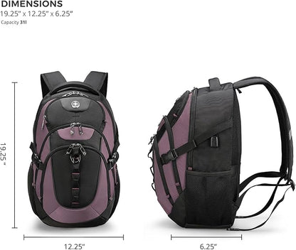Swissdigital Design Laptop Backpack with USB Charging Port, Travel Backpack Fits 15.6 inches Computer, 31L College School Backpack for Women, Light Purple/Black | SD803-85