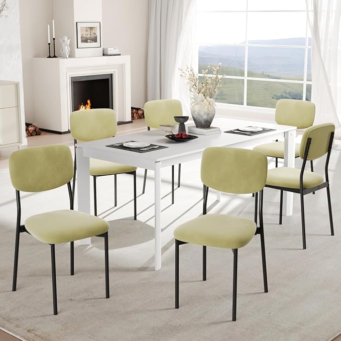 Einhomn Upholstered Dining Chairs Set of 6, Stackable Modern Dining Room Chairs, Kitchen Chairs w/Soft Velvet Backrest & Sturdy Metal Legs for Restaurant, Living Room, Light Green