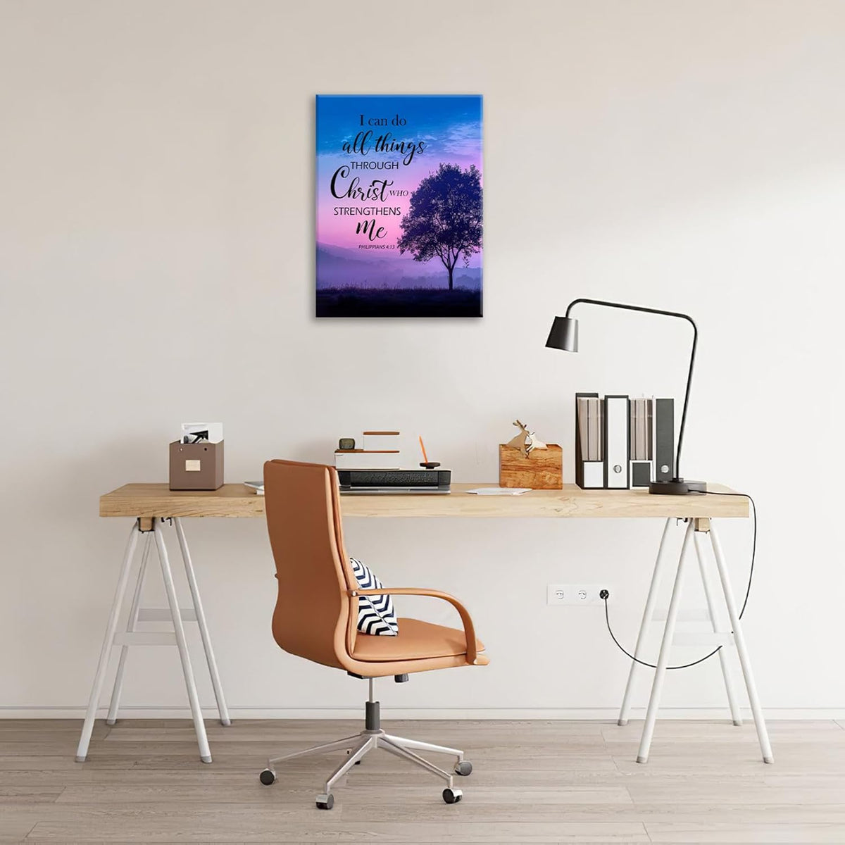 Christian Tree Wall Art I Can Do All Things Canvas Wall Decor Prints Framed Painting Purple Pictures Gifts Artwork for Bathroom Bedroom 16"x20"