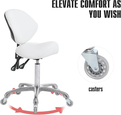 FRNIAMC Hydraulic Saddle Rolling Adjustable, Heavy-Duty (350 lbs) Stool Chair for Beauty Salon Massage Dental Clinic Home Office Use(White, Updated to Soft Wheels)