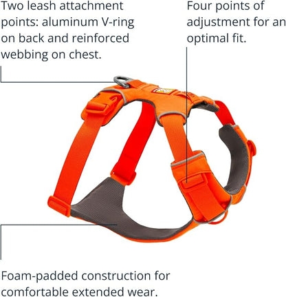 Ruffwear, Front Range Dog Harness, Reflective Soft Padded Everyday Harness with Dual Leash Clips, Adjustable and Lightweight Fit for Training or Walking for All Dogs, Blaze Orange, X-Small