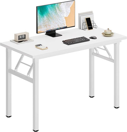 DlandHome Computer Desk Folding Table 39.4 inches Writing Desk for Small Space Folding Desk Laptop Desk No Assembly Required White&White