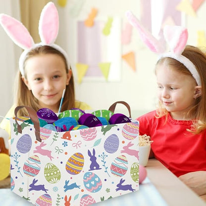 FXOLCSHE Rectangular Easter basket,Nursery Hamper,Collapsible waterproof baby toy storage box for Kids,Toy Organizer,Home Decor,Gift Baskets(Cute egg)