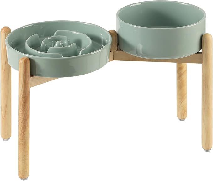 3.2 Cup Ceramic Raised Slow Feeder Dog Bowl Set, Elevated 8.2inch Bowl and