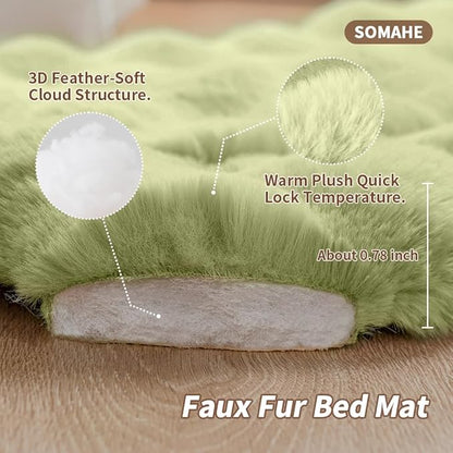 Cat Beds for Indoor Cats Faux Fur Pet Pad Mat Plush Kitten Bed with Non-Slip Bottom for Carriers/Couch Dog & Puppy Friendly 35 x 27 Inch X-Large Green