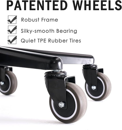 WUDOYO Adjustable Rolling Shop Stool with Tool Bags, Black Padded Seat, TPE Wheels, Real Backrest, Easy Handrail (Regular Work Seat Height(18-25"))