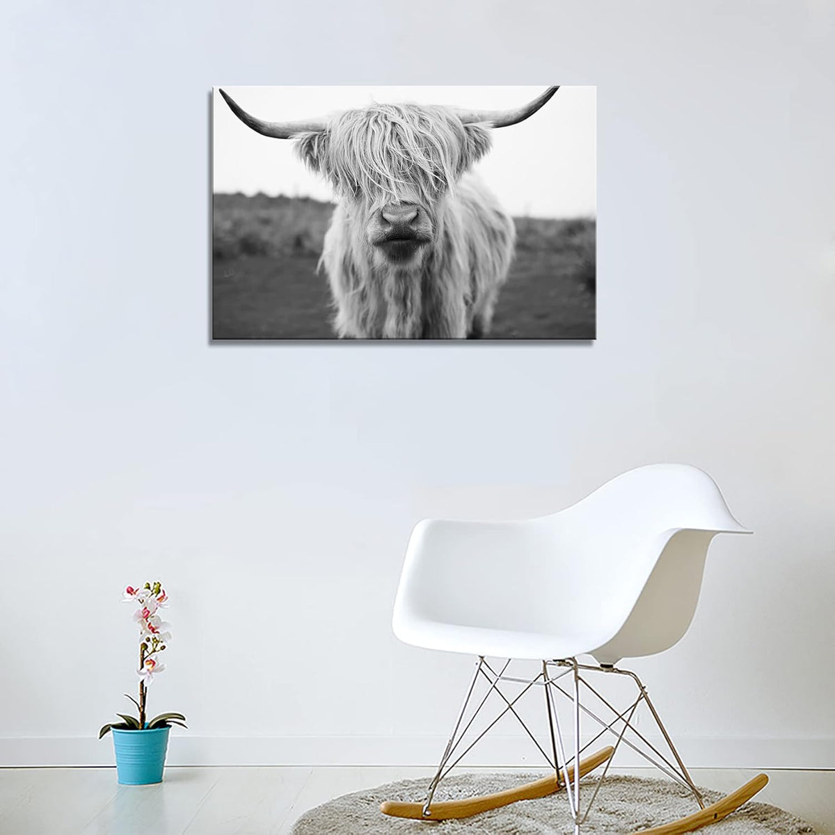 XXMWallArt FC3681 Highland Cow Canvas Art - Black and White Animal Wall Art for Living Room, Bedroom, Office Wall Decor