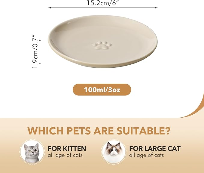 6.1'' Ceramic Wide Cat Dishes, Set of 3 Ceramic Cat Bowls, Indoor Kitten Feeding Wet & Dry Shallow Food Dish Anti Whisker Fatigue(3 Pcs)