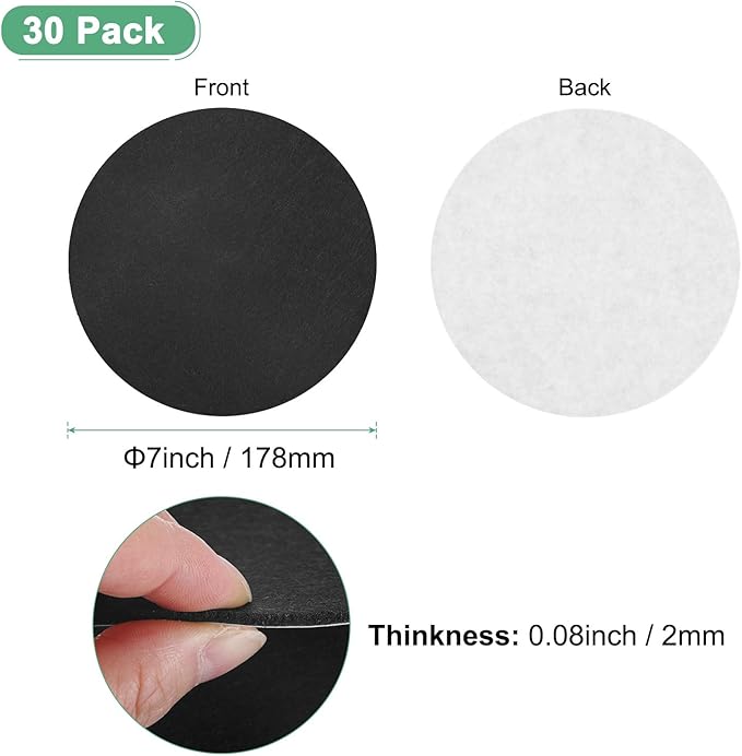 30-Pack Lamp Base Felt, 7 Inch Dia. 2mm Thick Self Adhesive Round Fabric Felt Pads for Lamp/Furniture/DIY, Non-Slip Fiber Backed Patch Circles with Adhesive Backing [Black]