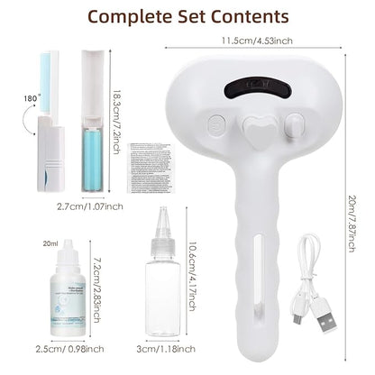 Cat Steam Brush for Shedding & Grooming - 3 in 1 Pet Brush with Waterless Shampoo, Spray Hair Removal Comb & Reusable Lint Roller for Dogs and Long Short Haired Cats, Release Button LKLZXUAN