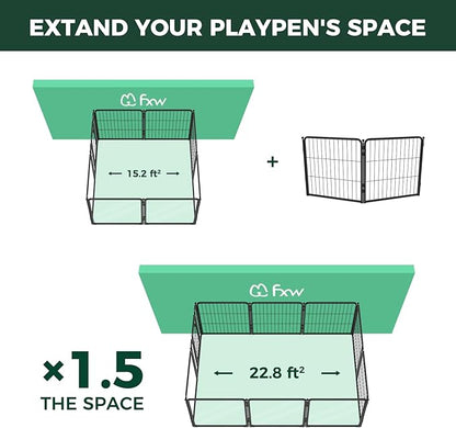 FXW Acrylic & Metal Unleashed Indoor Dog Playpen - Stress-Free and Safe Play, Heavy Duty 24 Inch 2 Wire Panels Dog Pen for Puppy and Small Dogs, Black│Patented