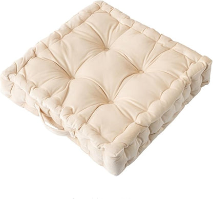 cuyfomr Floor Pillow, Square Floor Seating Pillow Cushion with Handle Thicken Portable Velvet Floor Pillow Cushion for Yoga Living Room Bedroom Home Decor (Beige,16.5×16.5×3.54in)
