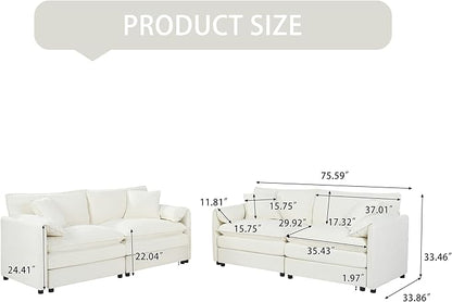 Chenille Sofa Set for Living Room, 2 Pieces Modern Deep Seat Oversized 3-Seater Cloud Couch for Bedroom, Office, Apartment, Furniture Set