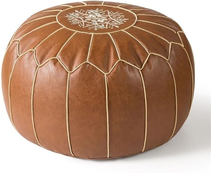 Vintage Leather Pouf Ottoman Round Meditation Cushion Floor Pouf Footrest Retro Fashion Style Floor Cushion for Living Room Solid Construction(Brown)