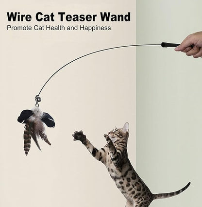 Cat Feather Toys, Indoor Cat Interactive Toys, 2 PCS Flexible Wire and 5 PCS Cat Feather Toys, for Bored Indoor Cats, Indoor Cat Chase Toys