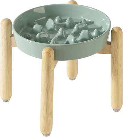 Ceramic 1.6 Cup Dog Raised Slow Feeder Set, Elevated Bowl
